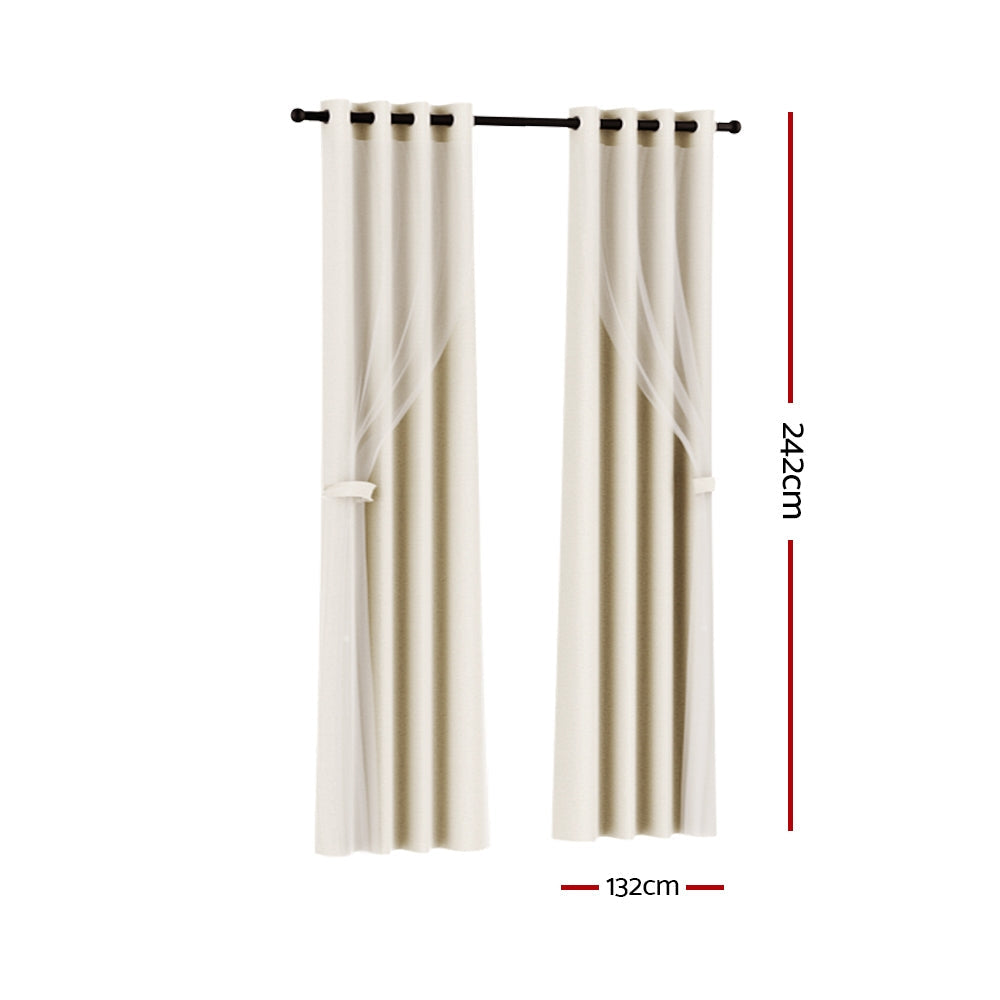 Artiss 2X 132x242cm Blockout Sheer Curtains Beige Artiss