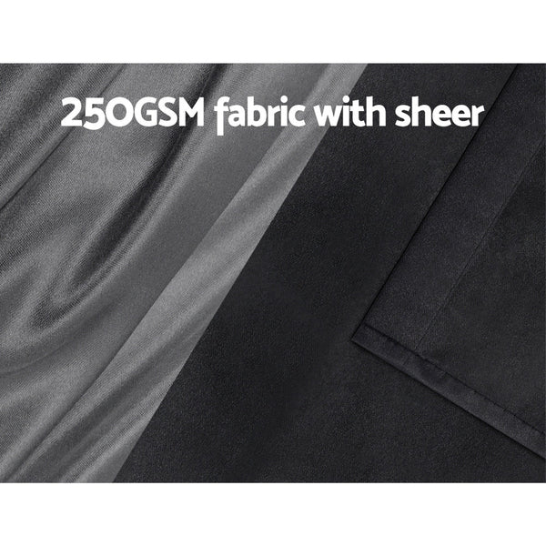 Artiss 2X 132x242cm Blockout Sheer Curtains Black Artiss