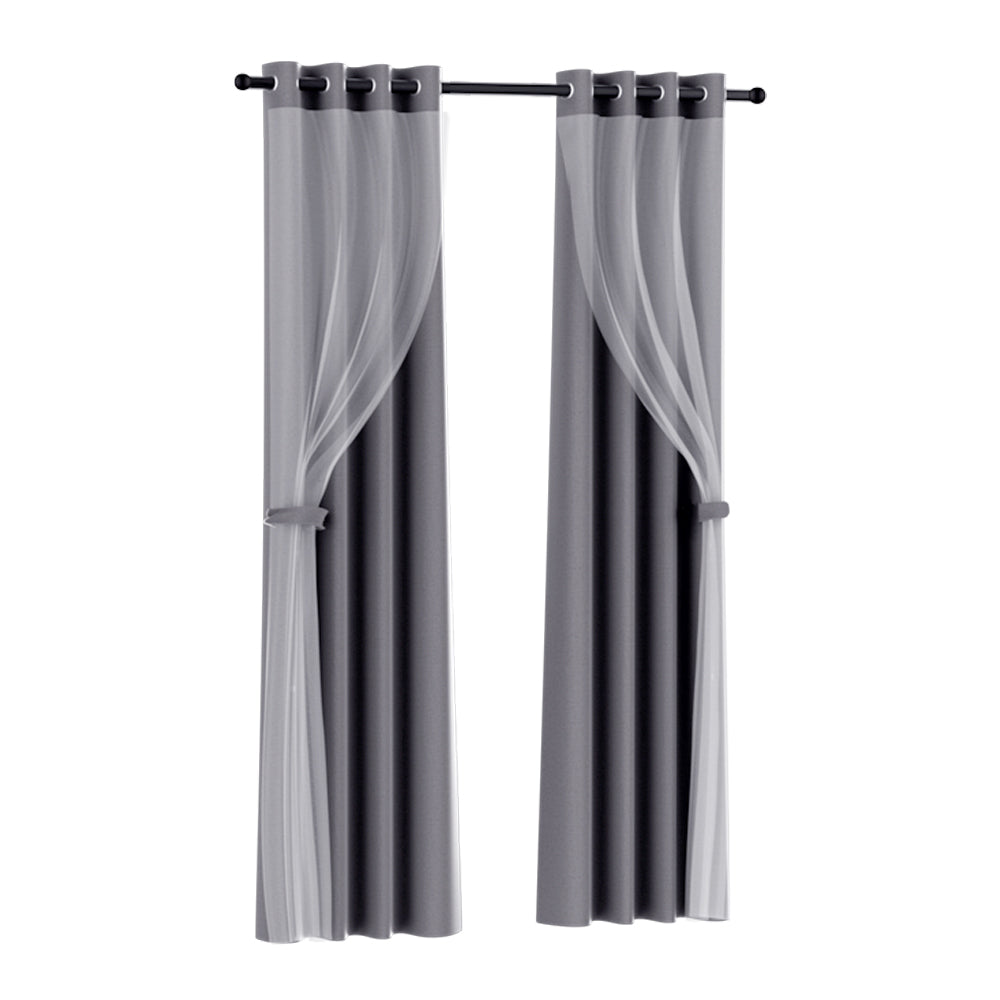 Artiss 2X 132x242cm Blockout Sheer Curtains Charcoal Artiss