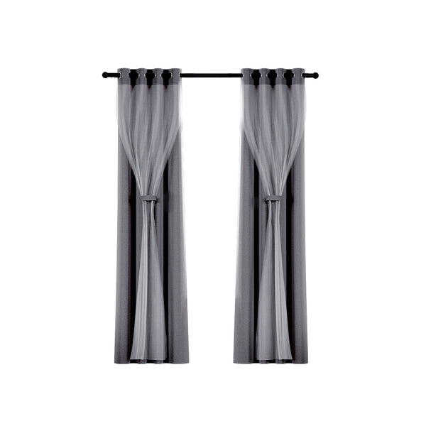 Artiss 2X 132x242cm Blockout Sheer Curtains Charcoal Artiss