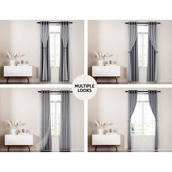 Artiss 2X 132x242cm Blockout Sheer Curtains Charcoal Artiss