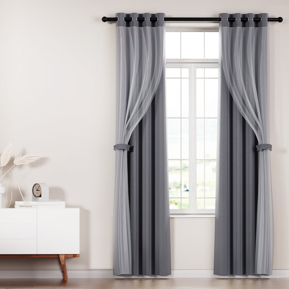 Artiss 2X 132x242cm Blockout Sheer Curtains Charcoal Artiss