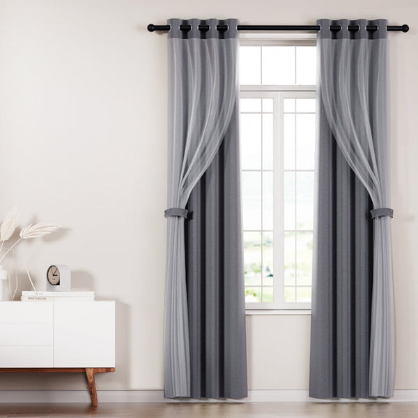 Artiss 2X 132x242cm Blockout Sheer Curtains Charcoal Artiss