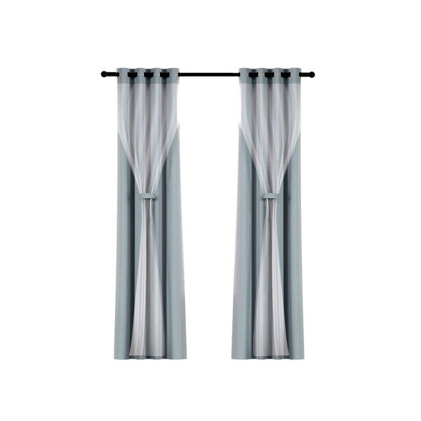 Artiss 2X 132x242cm Blockout Sheer Curtains Light Grey Artiss