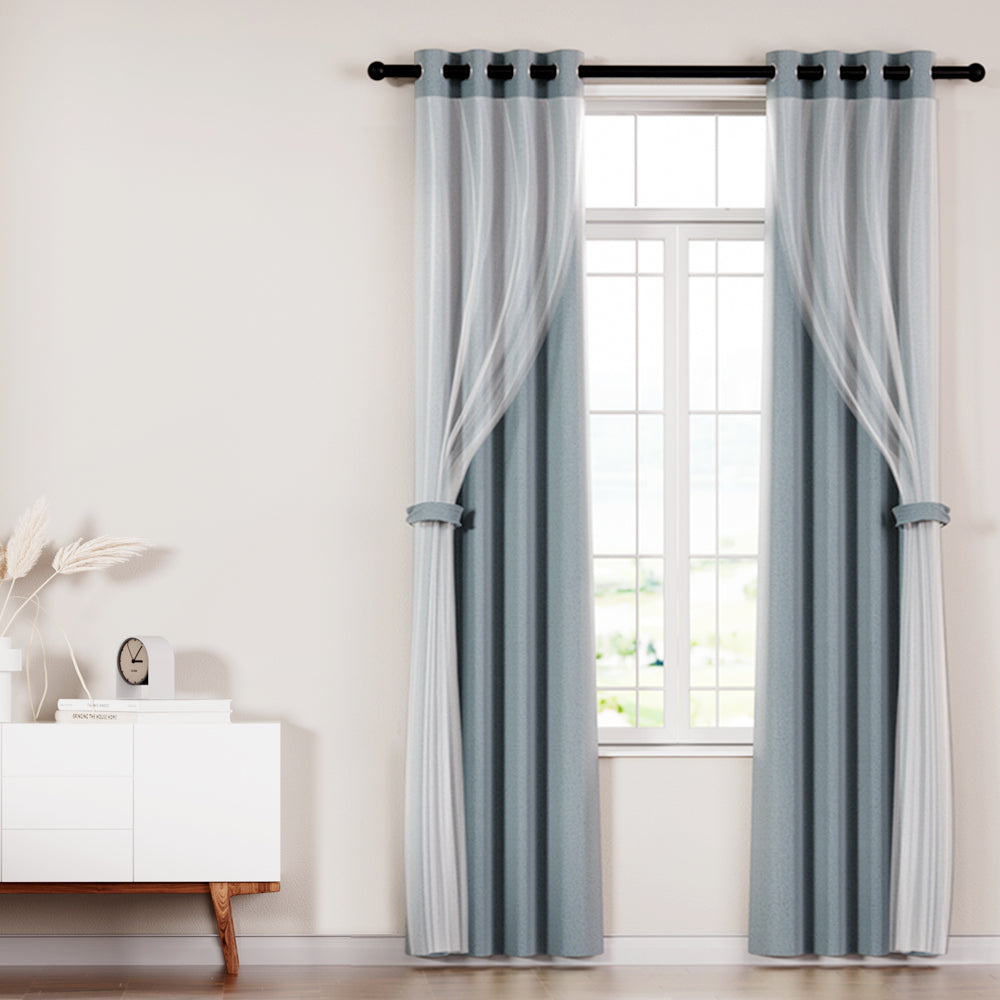 Artiss 2X 132x242cm Blockout Sheer Curtains Light Grey Artiss