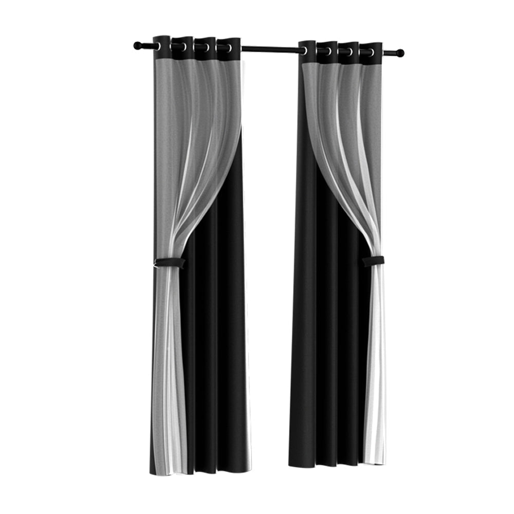 Artiss 2X 132x274cm Blockout Sheer Curtains Black Artiss