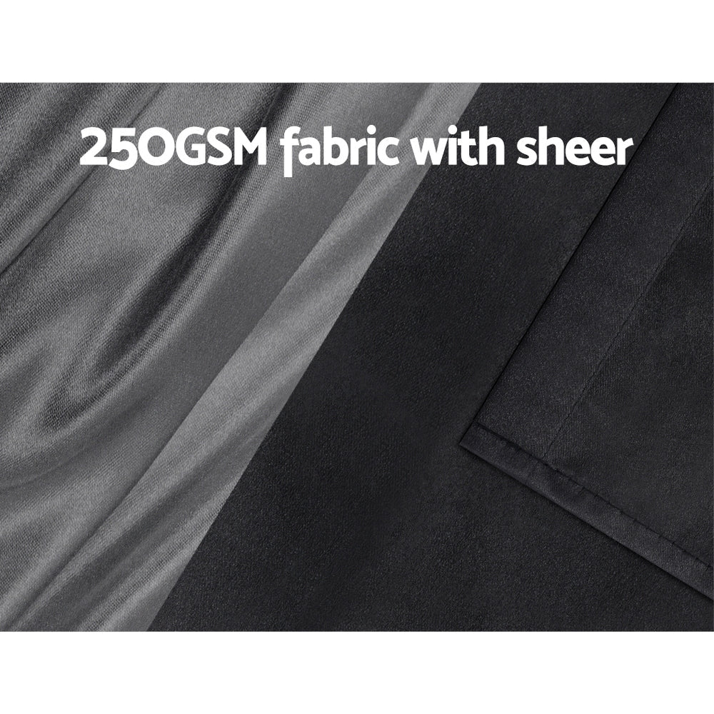 Artiss 2X 132x274cm Blockout Sheer Curtains Black Artiss