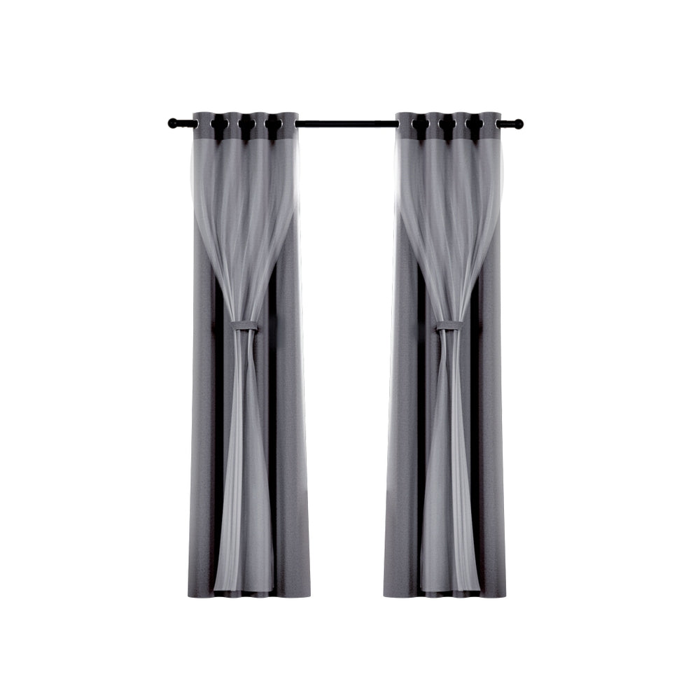 Artiss 2X 132x274cm Blockout Sheer Curtains Charcoal Artiss