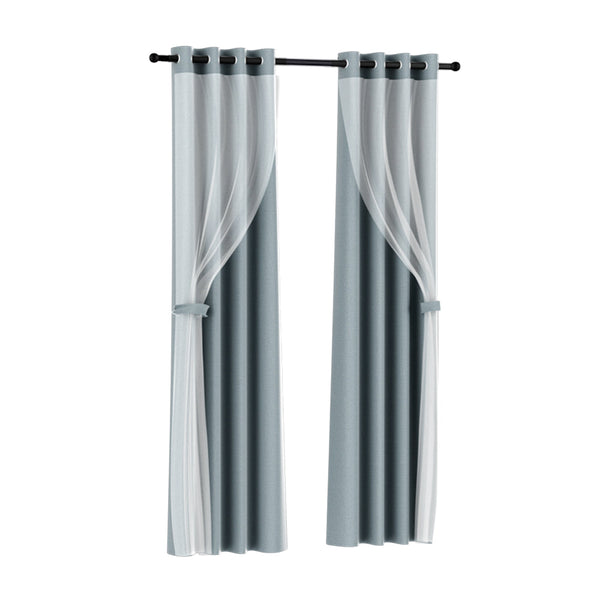 Artiss 2X 132x274cm Blockout Sheer Curtains Light Grey Artiss