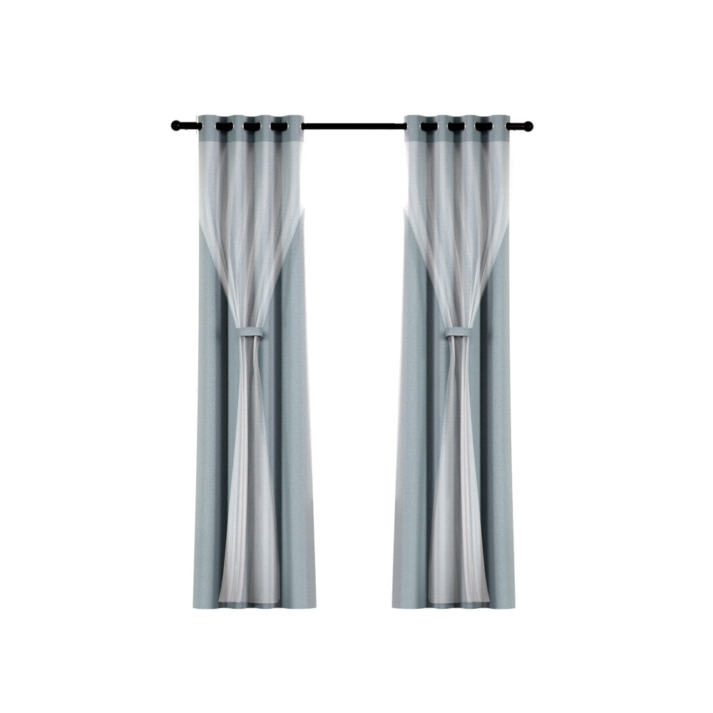 Artiss 2X 132x274cm Blockout Sheer Curtains Light Grey Artiss