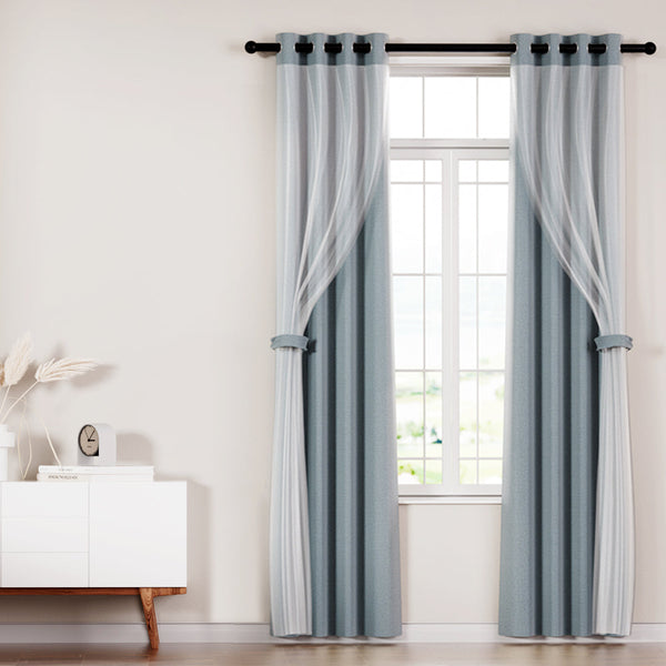 Artiss 2X 132x274cm Blockout Sheer Curtains Light Grey Artiss