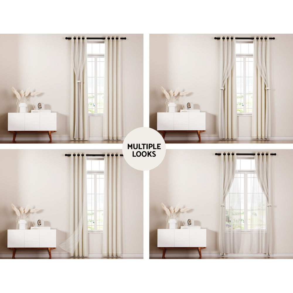 Artiss 2X 132x304cm Blockout Sheer Curtains Beige Artiss