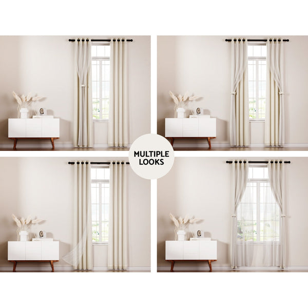 Artiss 2X 132x304cm Blockout Sheer Curtains Beige Artiss
