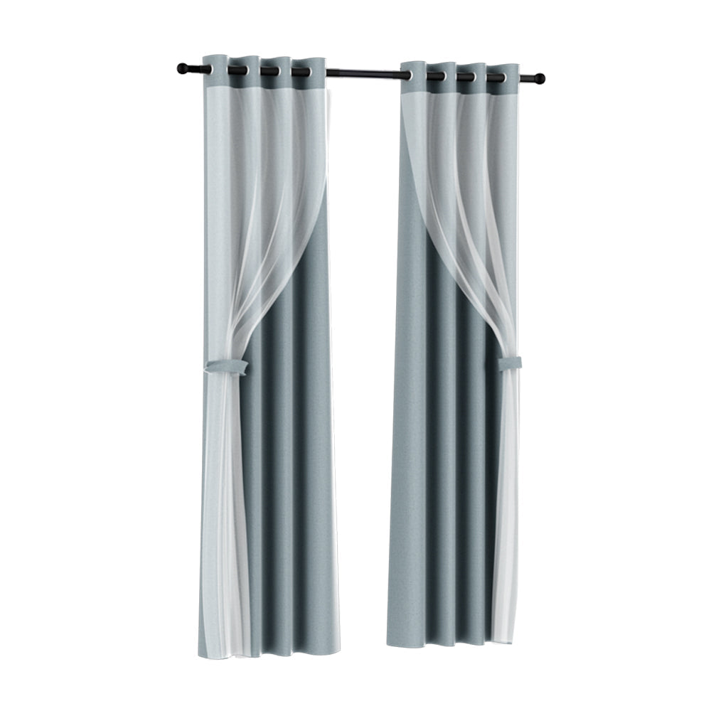 Artiss 2X 132x304cm Blockout Sheer Curtains Light Grey Artiss