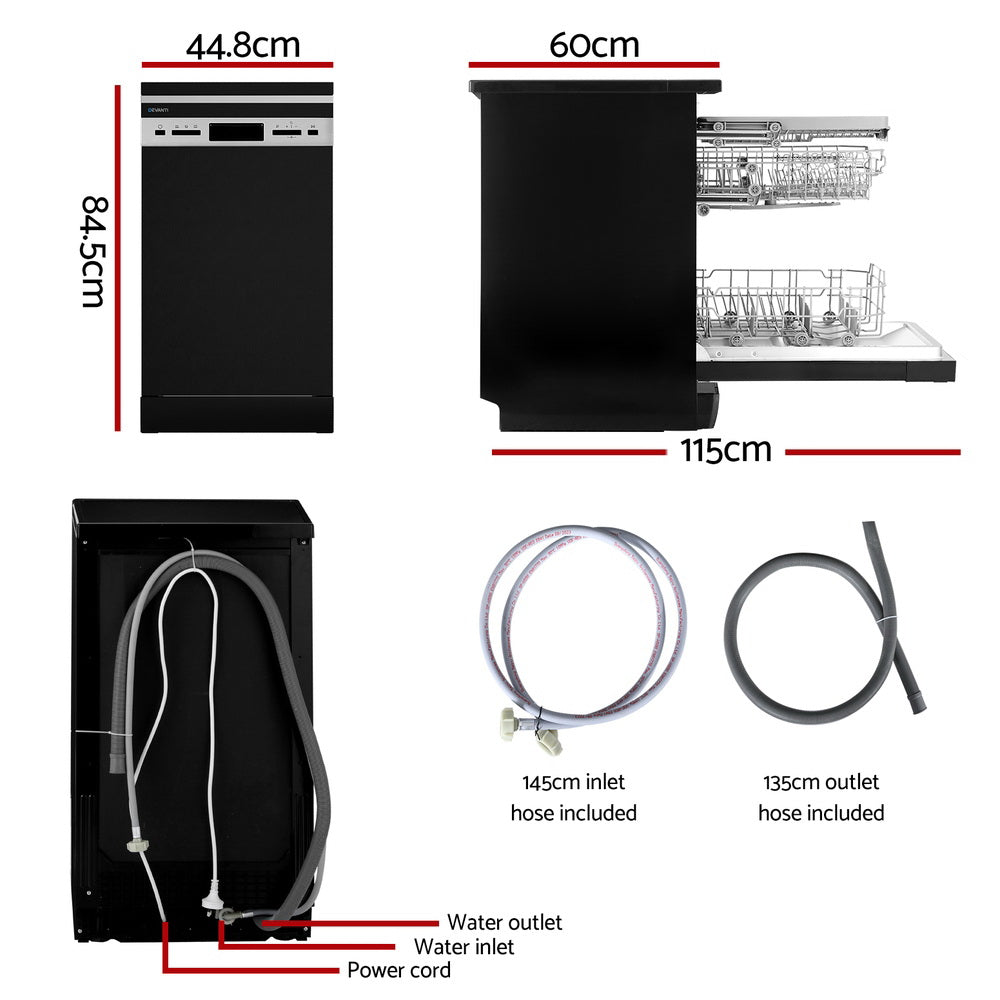 Devanti 10 Place Settings Freestanding Dishwasher Black Devanti