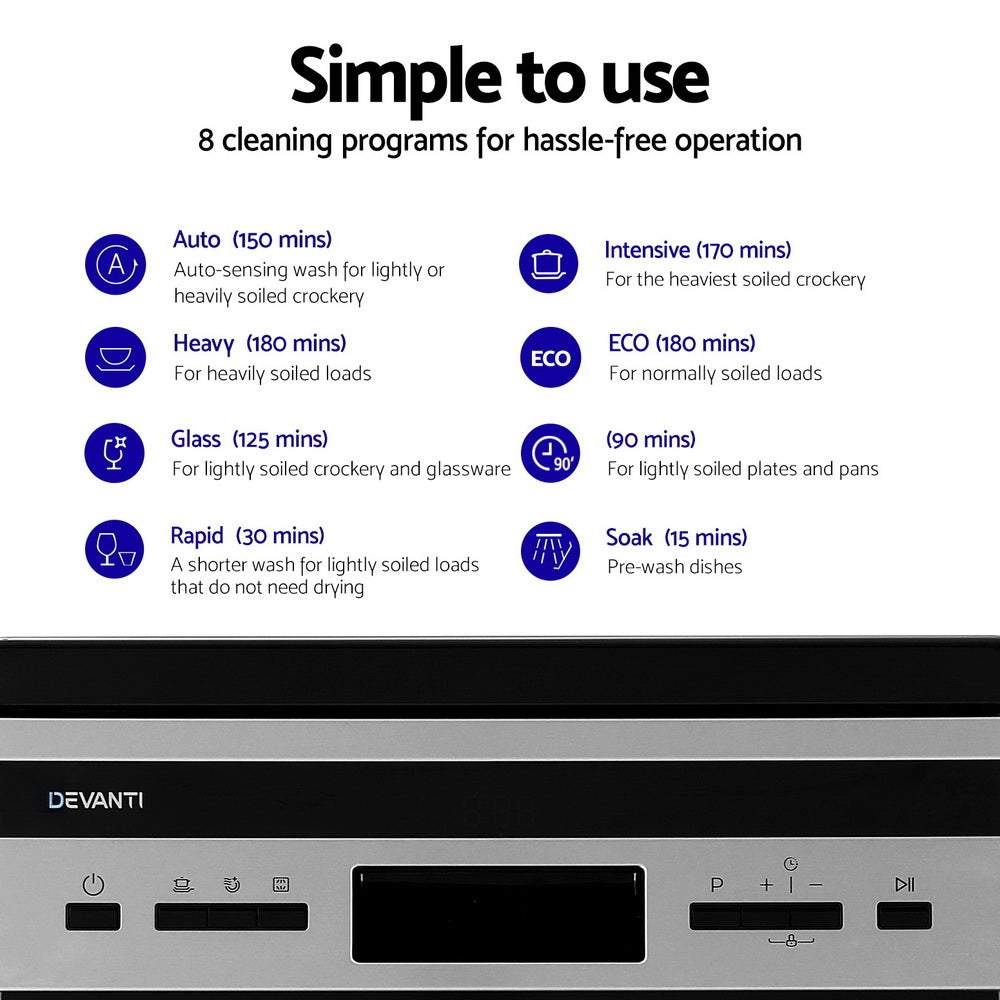 Devanti 10 Place Settings Freestanding Dishwasher Black Devanti