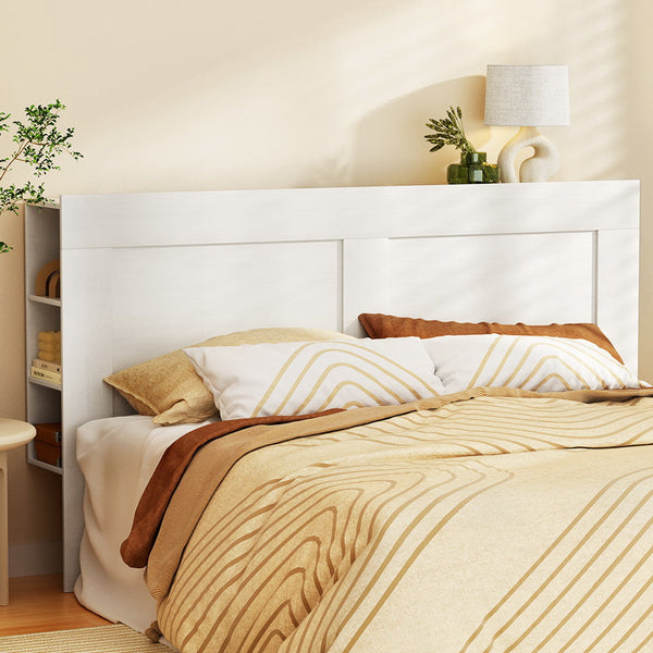 Artiss Bed Frame King Size Bed Head with Shelves Headboard Bedhead Base White Artiss