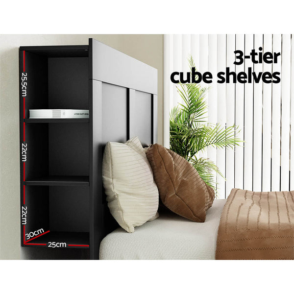 Artiss Bed Frame Double Size Bed Head with Shelves Headboard Bedhead Base Black Artiss
