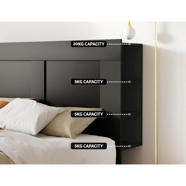 Artiss Bed Frame Double Size Bed Head with Shelves Headboard Bedhead Base Black Artiss