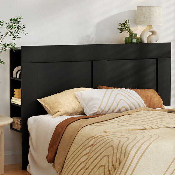 Artiss Bed Frame Double Size Bed Head with Shelves Headboard Bedhead Base Black Artiss