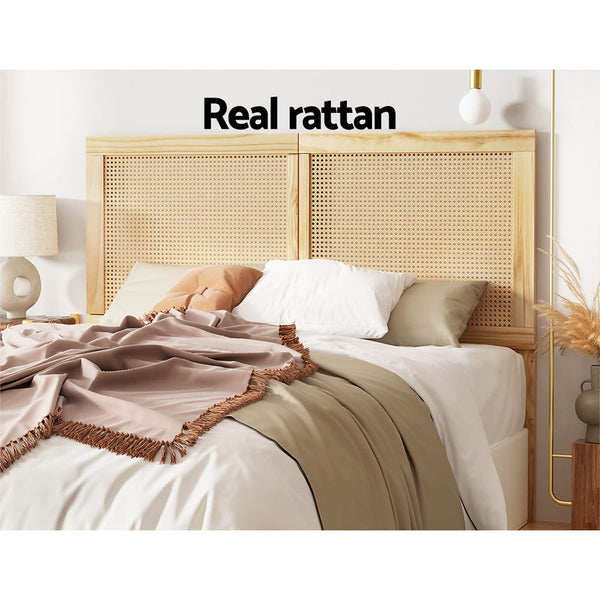 Artiss Rattan Bed Frame Double Size Bed Head Headboard Bedhead Base RIBO Pine Artiss