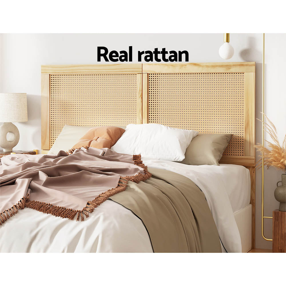 Artiss Rattan Bed Frame Queen Size Bed Head Headboard Bedhead Base RIBO Pine Artiss