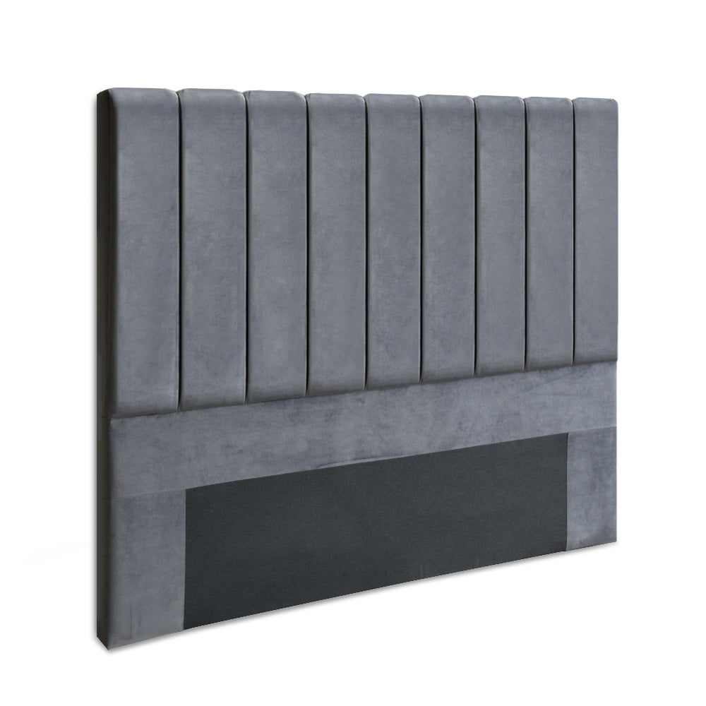 Artiss Bed Head Headboard Double Size Bedhead Velvet Frame Base VELA Grey Artiss