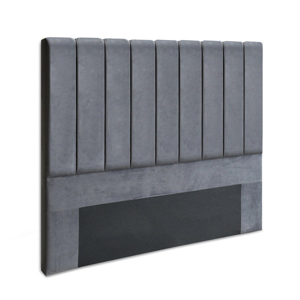 Artiss Bed Head Headboard Double Size Bedhead Velvet Frame Base VELA Grey Artiss