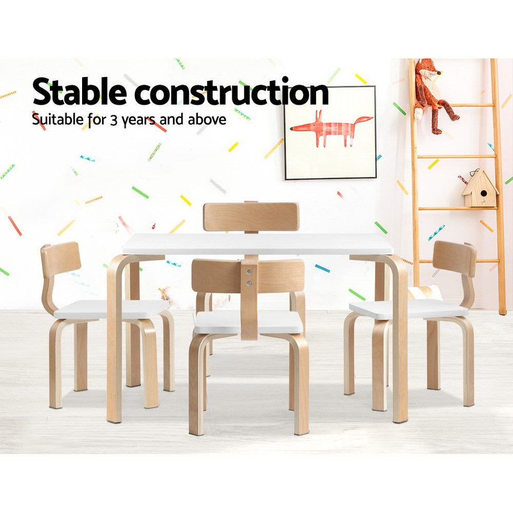 Keezi 5PCS Childrens Table and Chairs Set Kids Furniture Toy Dining White Desk Keezi