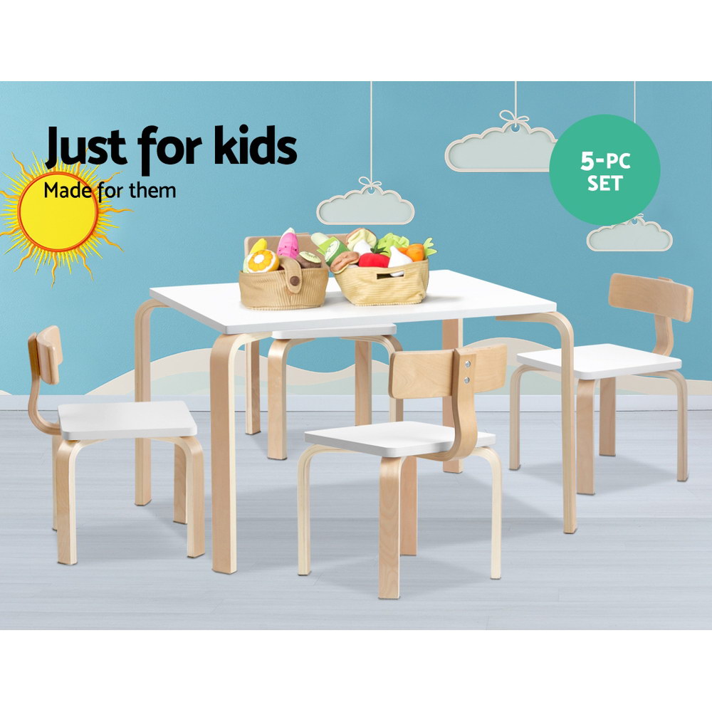 Keezi 5PCS Childrens Table and Chairs Set Kids Furniture Toy Dining White Desk Keezi