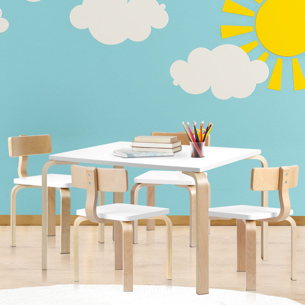 Keezi 5PCS Childrens Table and Chairs Set Kids Furniture Toy Dining White Desk Keezi