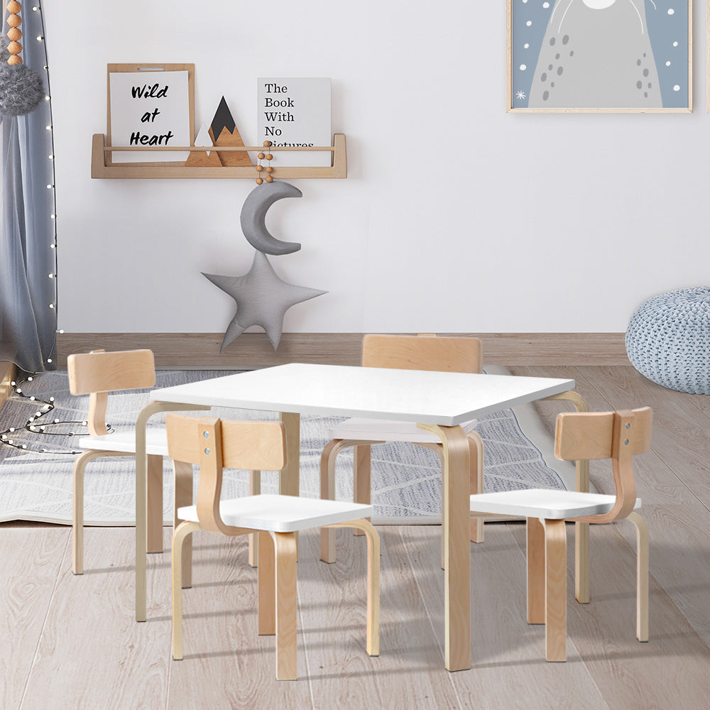 Keezi 5PCS Childrens Table and Chairs Set Kids Furniture Toy Dining White Desk Keezi