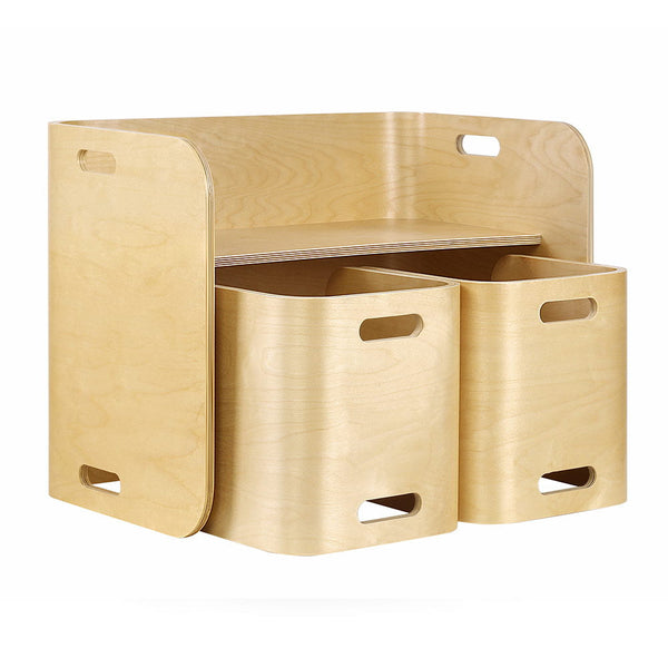 Keezi 3PC Kids Table and Chairs Set Toys Play Desk Children Shelf Storage Beige Keezi