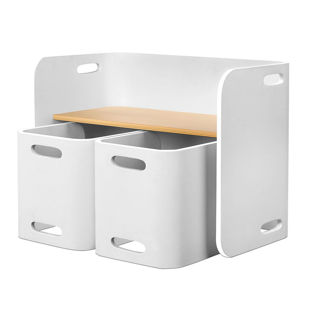 Keezi 3PC Kids Table and Chairs Set Toys Play Desk Children Shelf Storage White Keezi