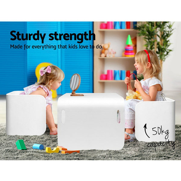 Keezi 3PC Kids Table and Chairs Set Toys Play Desk Children Shelf Storage White Keezi