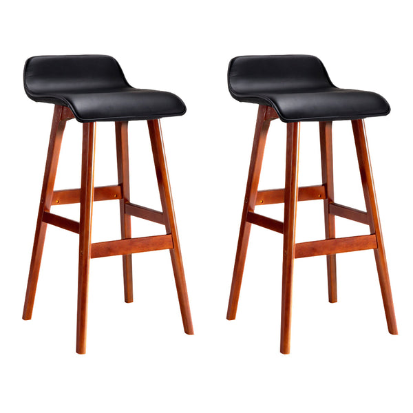 Artiss Set of 2 PU Leather and Wood Bar Stool - Black Artiss
