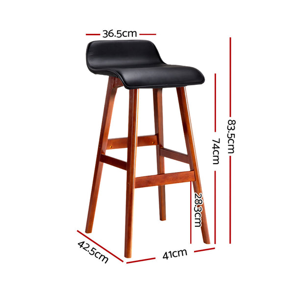 Artiss Set of 2 PU Leather and Wood Bar Stool - Black Artiss