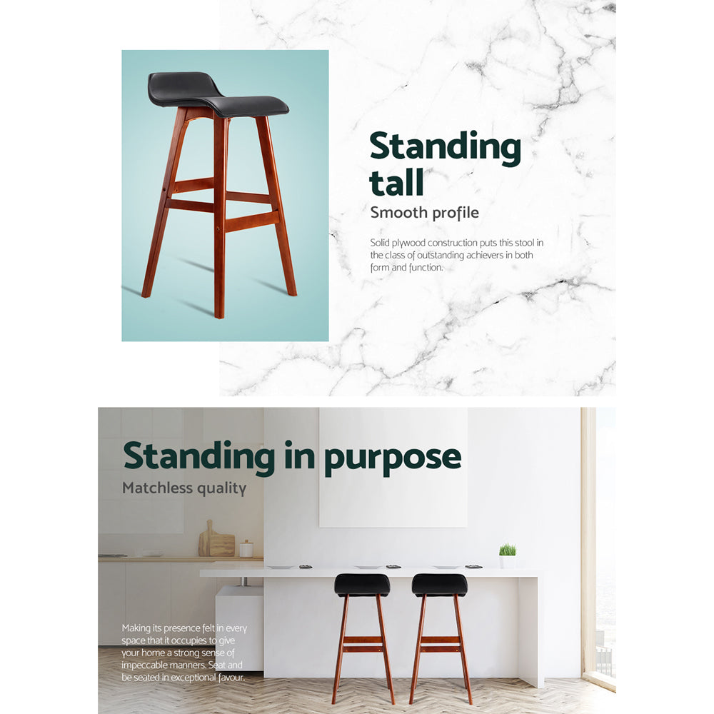 Artiss Set of 2 PU Leather and Wood Bar Stool - Black Artiss