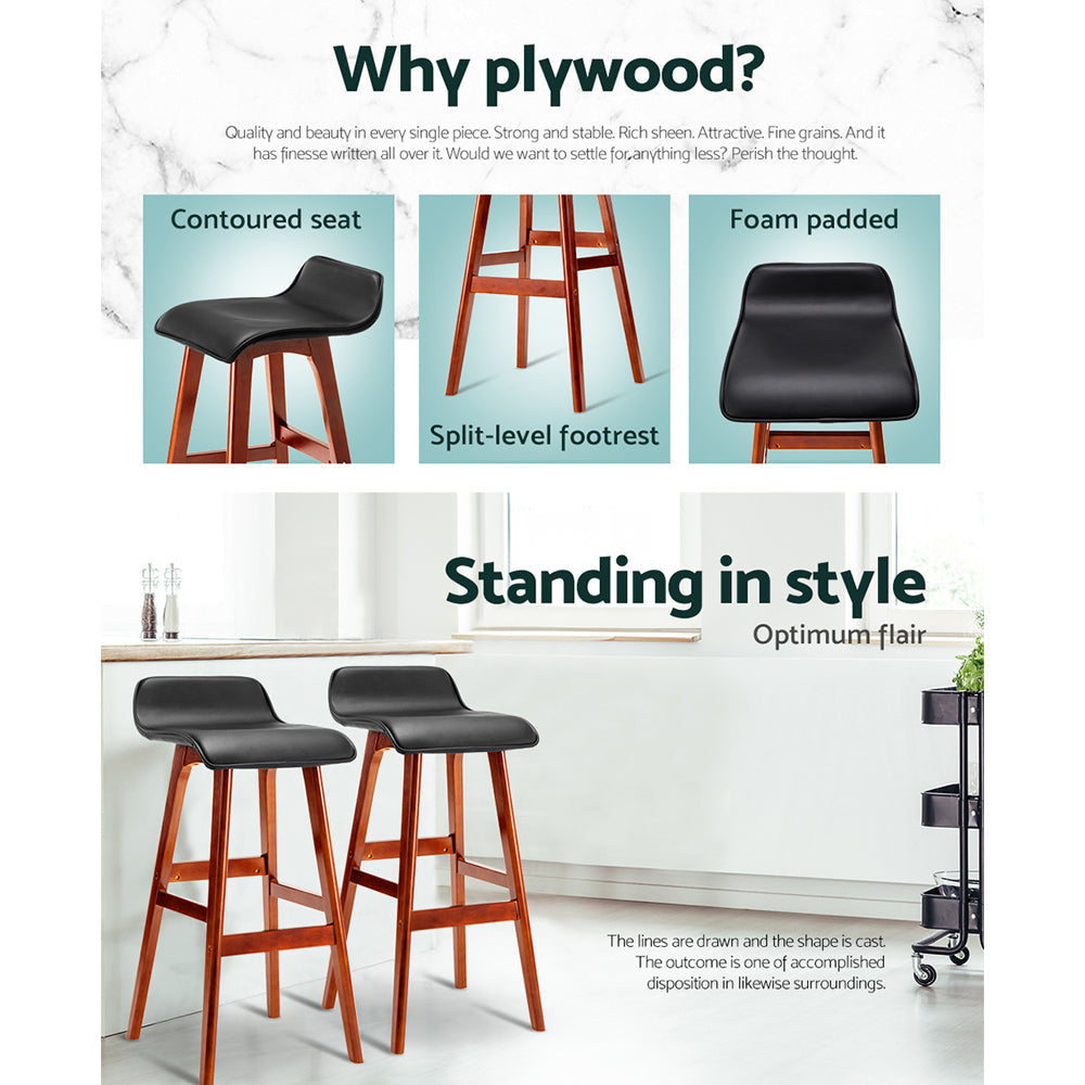 Artiss Set of 2 PU Leather and Wood Bar Stool - Black Artiss
