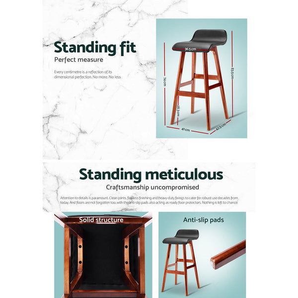 Artiss Set of 2 PU Leather and Wood Bar Stool - Black Artiss