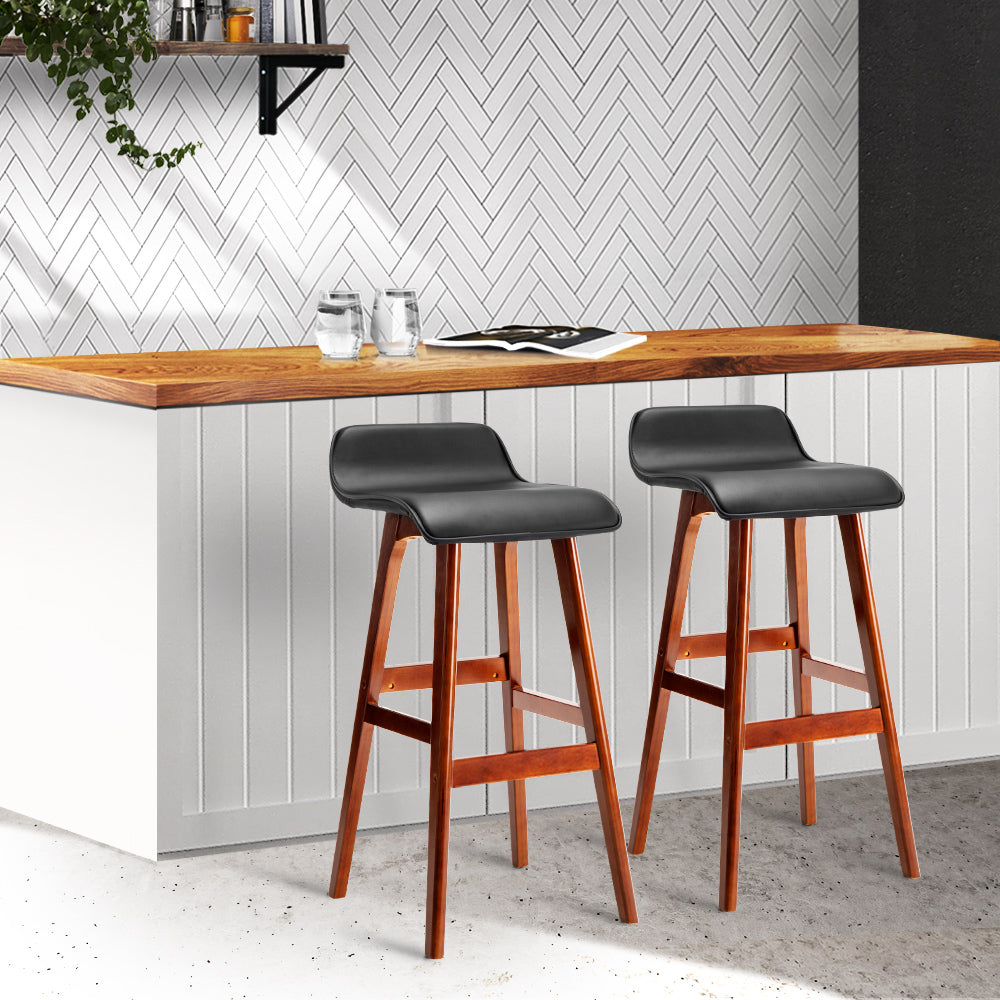 Artiss Set of 2 PU Leather and Wood Bar Stool - Black Artiss