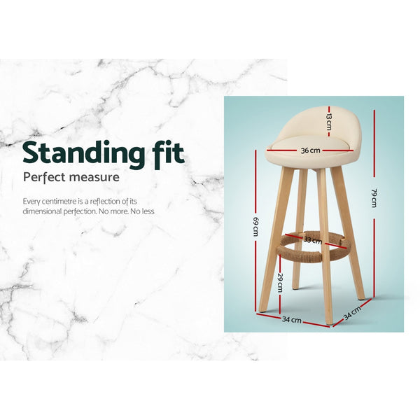 Artiss Set of 2 PU Leather Bar Stools - Beige freeshipping - Awezingly