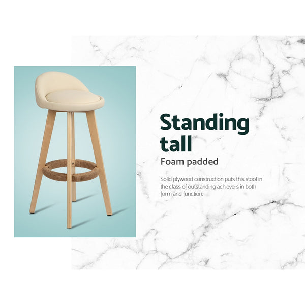 Artiss Set of 2 PU Leather Bar Stools - Beige freeshipping - Awezingly