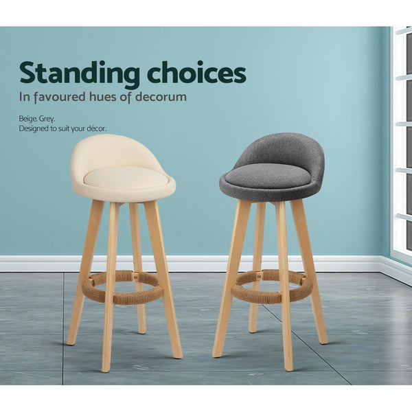 Artiss Set of 2 PU Leather Bar Stools - Beige freeshipping - Awezingly