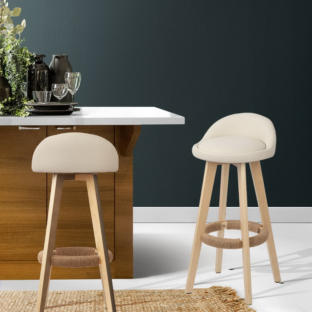 Artiss Set of 2 PU Leather Bar Stools - Beige freeshipping - Awezingly