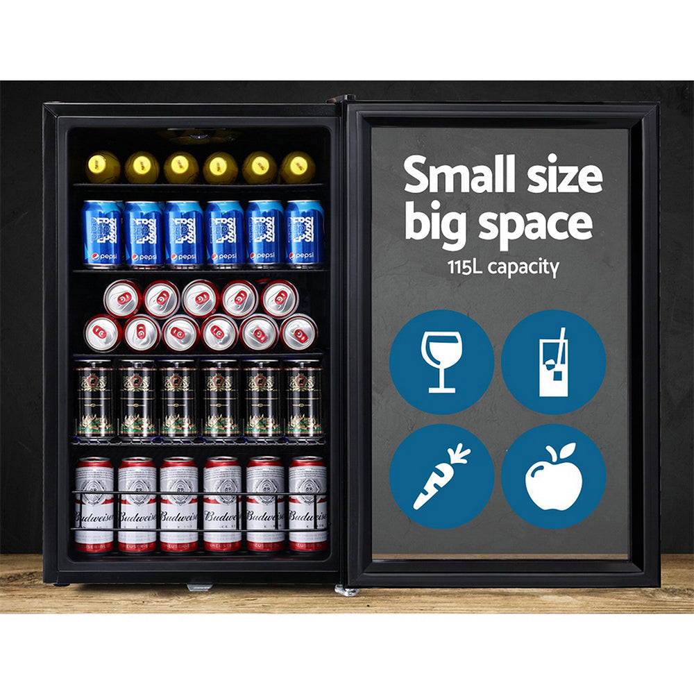 Devanti 115L Bar Fridge Glass Door Mini Freezer Fridges Countertop Beverage Commercial freeshipping - Awezingly