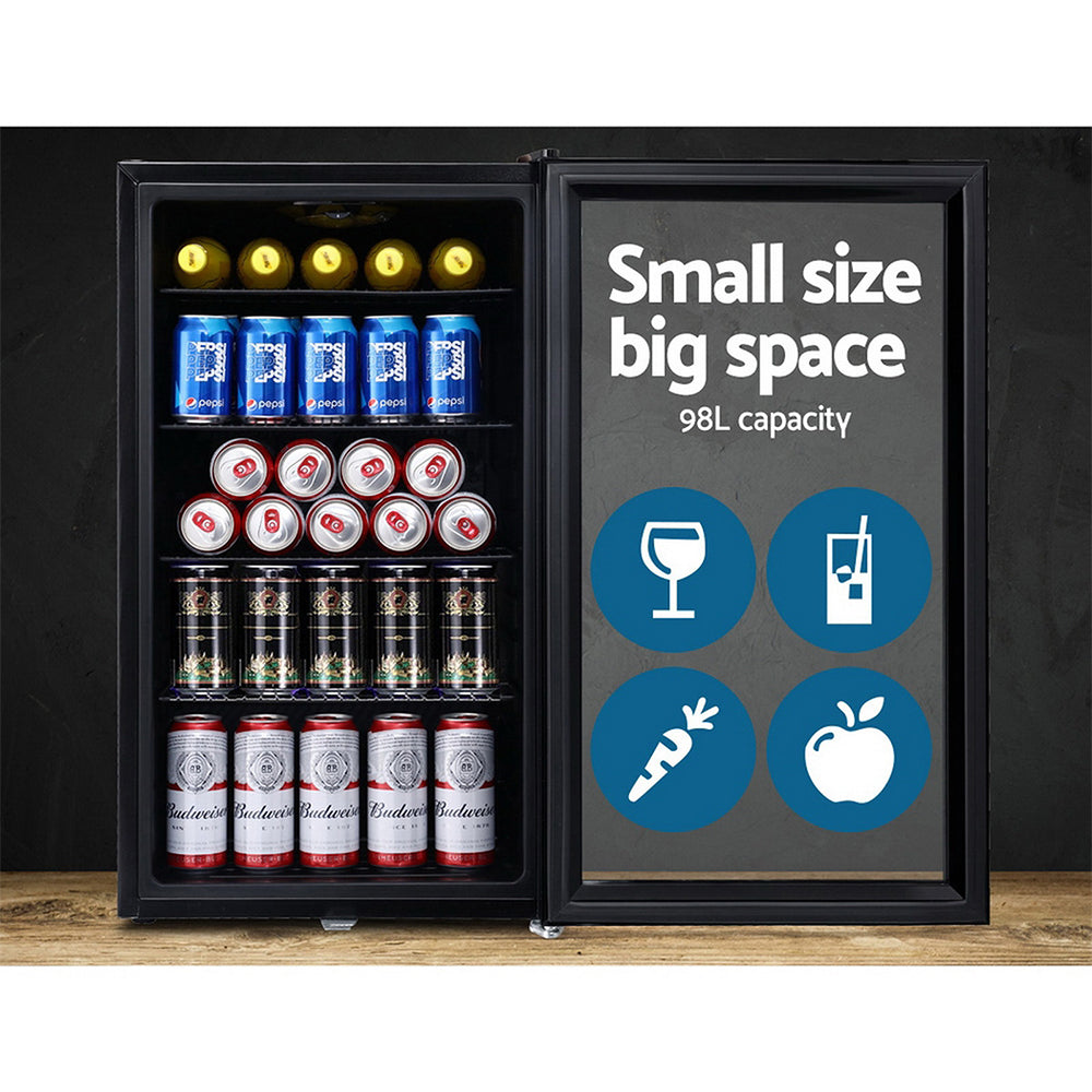 Devanti 98L Bar Fridge Glass Door Mini Freezer Fridges Countertop Beverage Commercial freeshipping - Awezingly