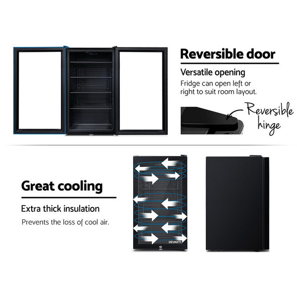 Devanti 98L Bar Fridge Glass Door Mini Freezer Fridges Countertop Beverage Commercial freeshipping - Awezingly