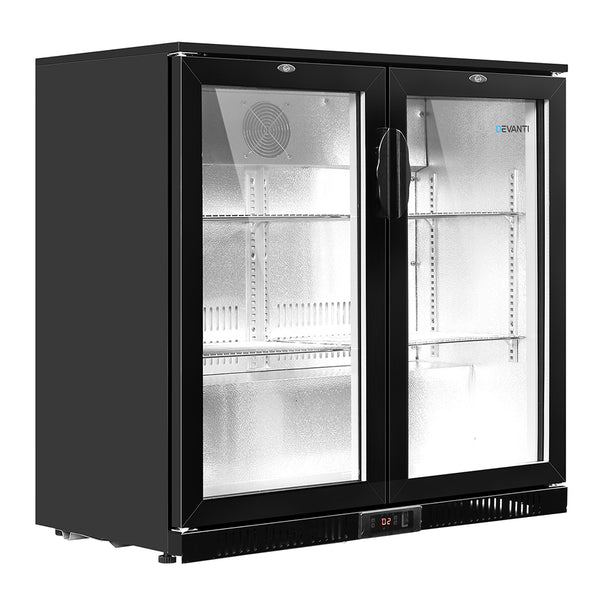 Devanti Bar Fridge 2 Glass Door Commercial Display Freeer Drink Beverage Cooler Black freeshipping - Awezingly