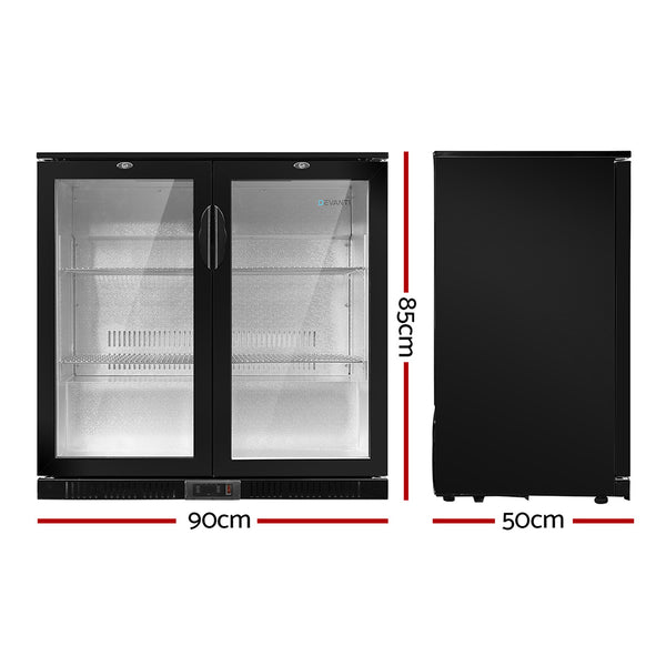 Devanti Bar Fridge 2 Glass Door Commercial Display Freeer Drink Beverage Cooler Black freeshipping - Awezingly